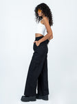 Front view of model wearing  front Princess Polly High Waisted Pants High Waisted Pants High Waisted Pants  Lista Elastic Pocket Pants Black