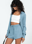 Matching set Button up shirt  Classic collar High waisted shorts  Elasticated drawstring waist 