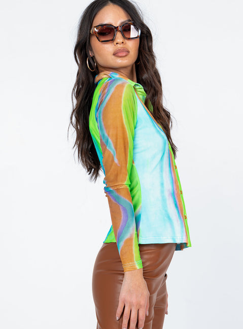 side view of model wearing Princess Polly Jolene Long Sleeve Top Multi 