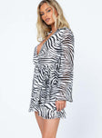 Princess Polly  Marty Long Sleeve Mini Dress Zebra