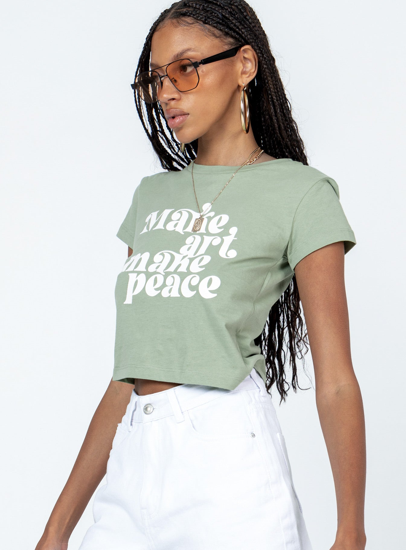 product Princess Polly Short Sleeves Square Neck  Make Art Tee Green