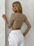 Long sleeve top Ribbed material Cropped fit Square neckline Good stretch Unlined 
