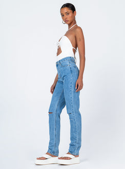 side view of model wearing Princess Polly Demmi Skinny Denim Jeans High Waisted 