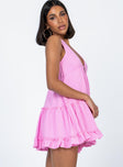 side view of model wearing Princess Polly Lakeisha Mini Dress Pink Plunger 