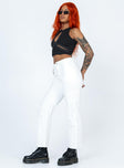 side view of model wearing Princess Polly Julia Carpenter Denim Jeans White High Waisted 