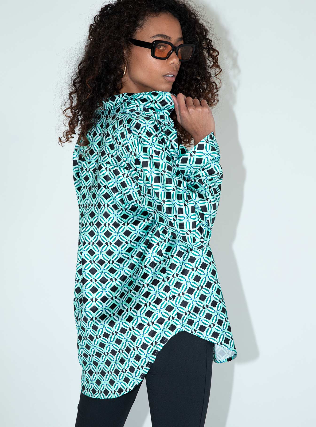 side view of model wearing Princess Polly Tui Shirt Green 