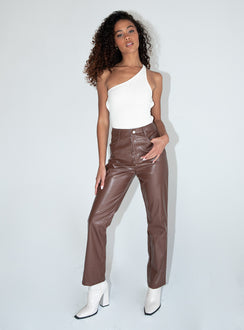 front view of model wearing Princess Polly Love Lies Pants Brown 