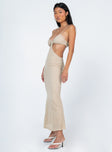 Front view of model wearing  front Princess Polly Crew Neck  Shanni Maxi Dress Beige