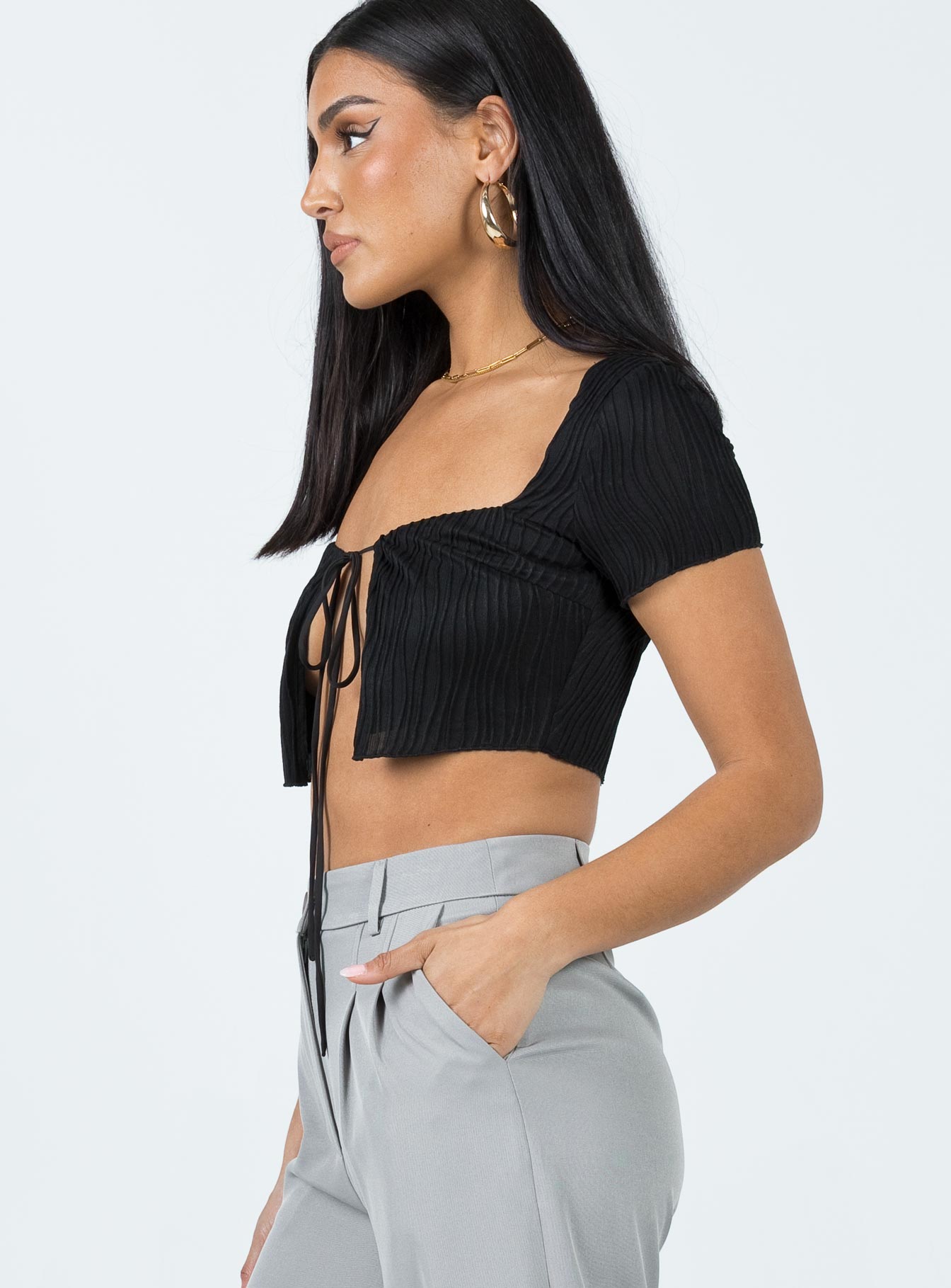 product Princess Polly Short Sleeves Square Neck  Rosetta Top Black