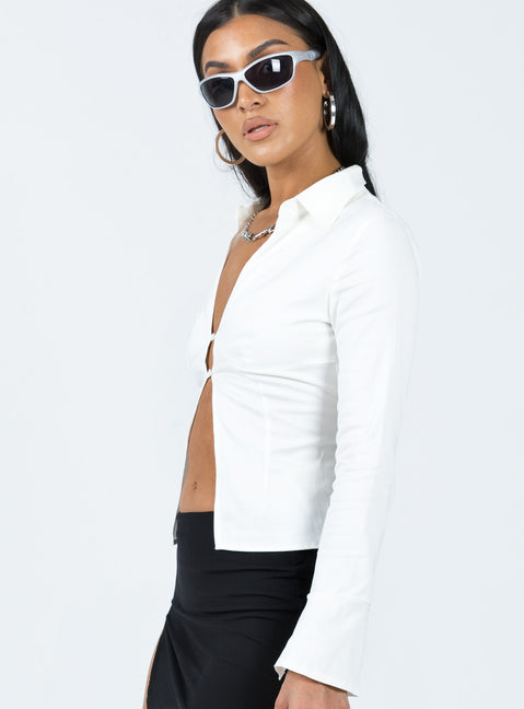 product Princess Polly Full Sleeves Square Neck  Belshaw Lace Up Back Shirt Ivory