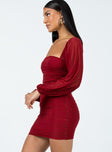 product Princess Polly Square Neck  Tara Long Sleeve Mini Dress Burgundy