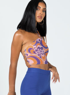 side view of model wearing Princess Polly Matilda Top Orange Floral 