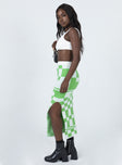   side view of model wearing Princess Polly Whitemore Checkboard Midi Skirt Green 