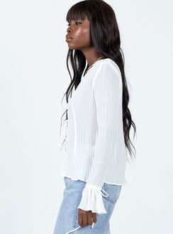 side view of model wearing Princess Polly Brody Long Sleeve Top White 
