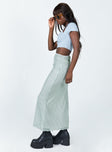   side view of model wearing Princess Polly Cheriee Maxi Skirt Green 