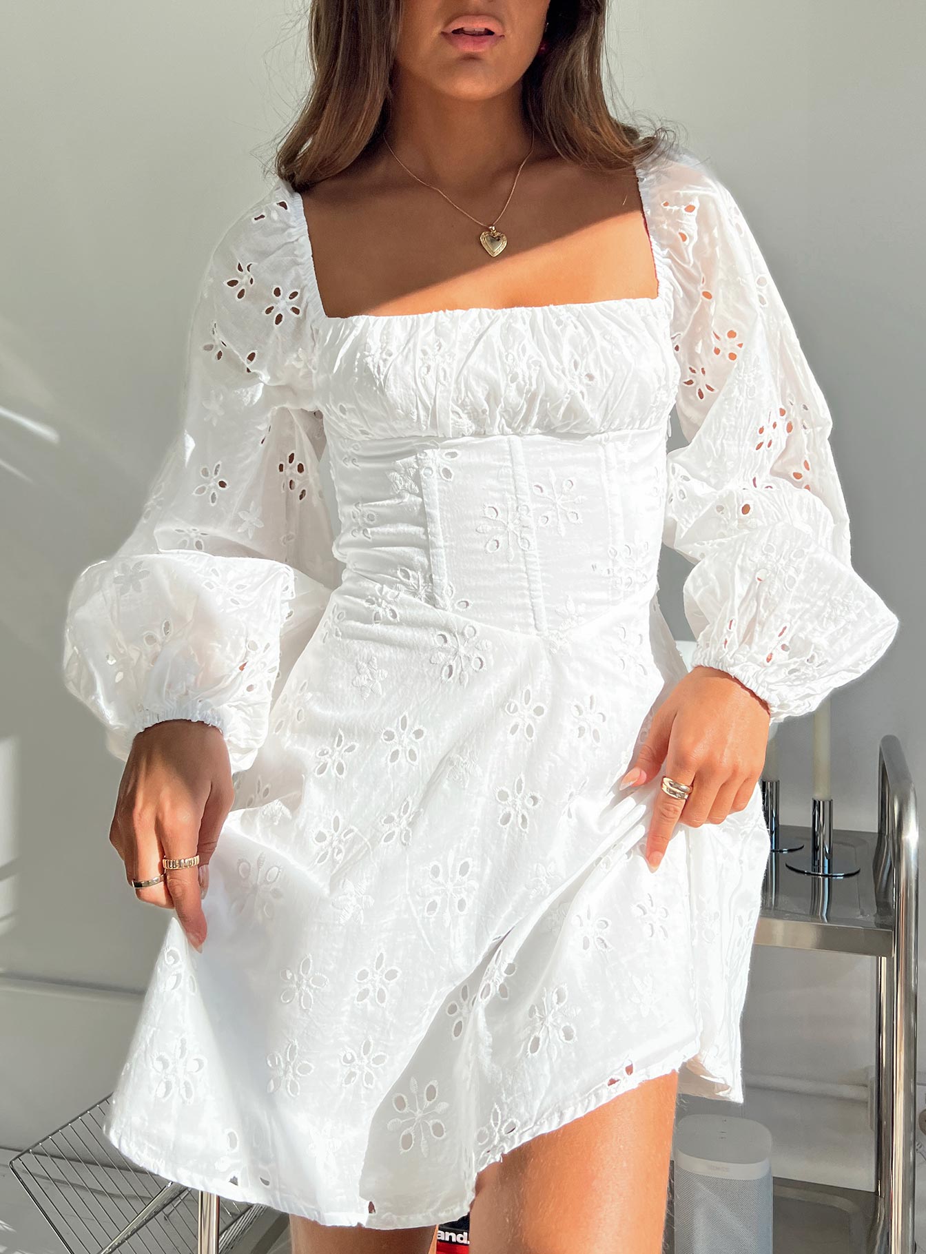 Barrera Long Sleeve Mini Dress White Princess Polly