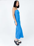 side view of model wearing Princess Polly Carter Maxi Dress Blue 