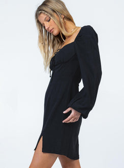 side view of model wearing Princess Polly Alena Mini Dress Black 