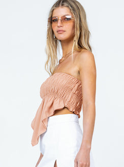 side view of model wearing Princess Polly Rowland Top Beige 