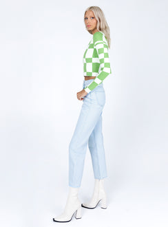 side view of model wearing Princess Polly Palermo Straight Leg Light Wash Denim Jeans Mid Rise 