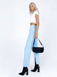 side view of model wearing Princess Polly Allen Ribbed Pants Blue 