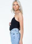 side view of model wearing Princess Polly Sianna Bodysuit Black Sleeveless straight 