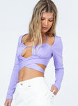 side view of model wearing Princess Polly Anslea Long Sleeve Top Purple 