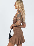 back view of model wearing Princess Polly Wilcox Mini Skirt Brown 