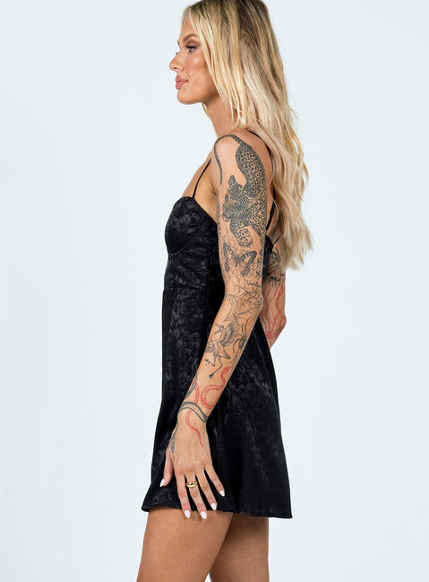 side view of model wearing Princess Polly Diva Mini Dress Black 
