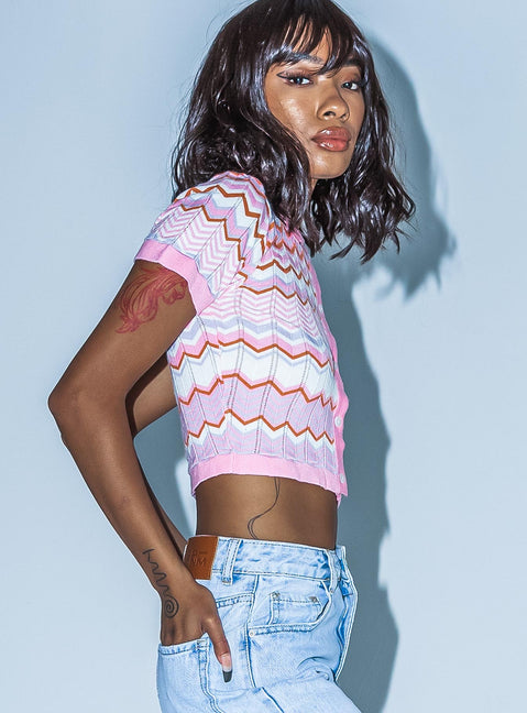 side view of model wearing Princess Polly Idris Top Pink 