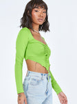 side view of model wearing Princess Polly Kenzie Long Sleeve Top Green 