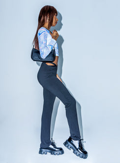 side view of model wearing Princess Polly Shaya Pants Black 