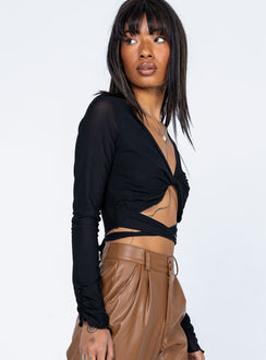 side view of model wearing Princess Polly Caiden Long Sleeve Top Black 