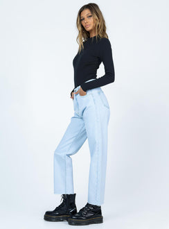 side view of model wearing Princess Polly Harrow Straight Leg Denim Jeans High Waisted 