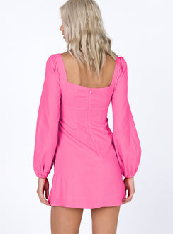 back view of model wearing Princess Polly Hastings Long Sleeve Mini Dress Pink 