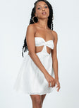 side view of model wearing Princess Polly Lulani Mini Dress White Sweetheart Neckline 