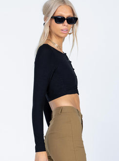 side view of model wearing Princess Polly Astrid Long Sleeve Top Black 