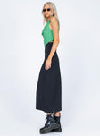   side view of model wearing Princess Polly Tollis Midi Skirt Black 