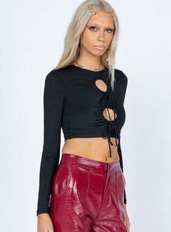 back view of model wearing Princess Polly Reggie Long Sleeve Top Black 