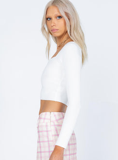 side view of model wearing Princess Polly Alima Long Sleeve Top White 