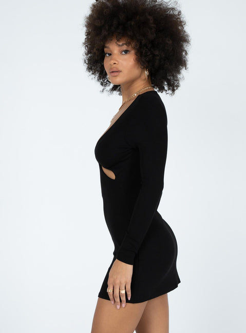 side view of model wearing Princess Polly Keilani Mini Dress Black 