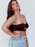 front view of model wearing Princess Polly Lomez Top Brown 