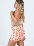 side view of model wearing Princess Polly Angelina Mini Dress Orange / White 