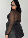 back view of model wearing Princess Polly Leonie Bodysuit Black Curve Full Sleeves Plunger 