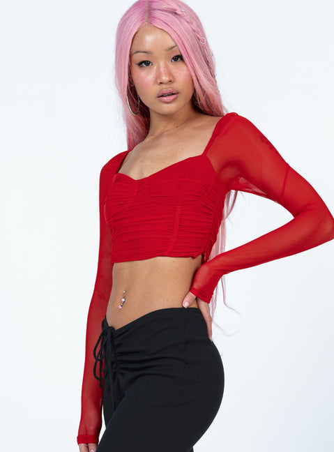 product Princess Polly Three Fourth Sleeves High Neck  Elmore Long Sleeve Top Red