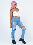 side view of model wearing Princess Polly Moxie Straight Leg Denim Jeans Mid Rise 