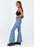 side view of model wearing Princess Polly Kirra Flare Denim Jeans High Waisted 