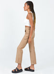 side view of model wearing Princess Polly Carpenter Straight Leg Jeans Brown High Waisted 