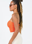 back view of model wearing Princess Polly Alima Strapless Top Orange 