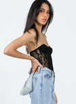 back view of model wearing Princess Polly Rafferty Strapless Bodysuit Black Sleeveless Sweetheart 